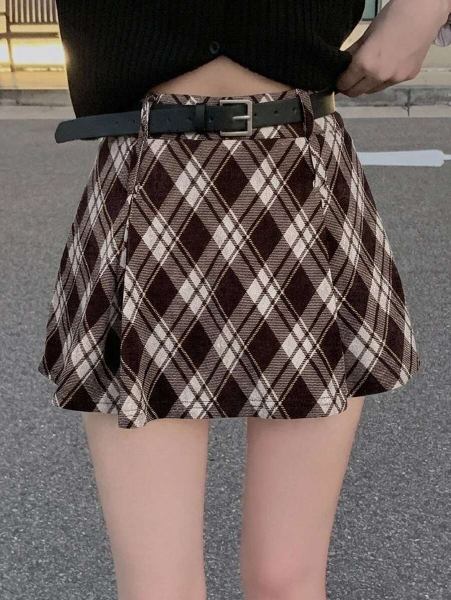 DAZY Women's Casual Plaid Versatile Skirt - Brown - View 1