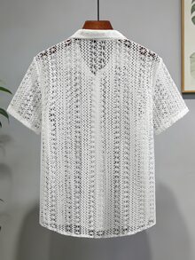Manfinity Homme 男士純色鏤空短袖單排扣襯衫 - 白色 - 查看 2
