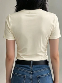 DAZY 女款純色圓領修身短袖基礎層 T 恤 - 白色 - 查看 2