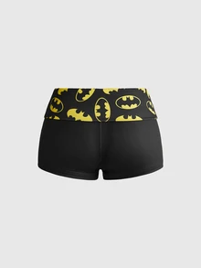 Batman X ROMWE طقم بيجامة نسائي كاجوال مرح مكون من كاميسول وشورت - الأسود - مشاهدة 5