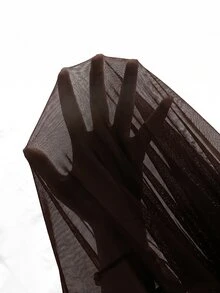 Editum ملابس علوية نسائية مثيرة شفافة بأكمام طويلة وياقة عالية، تصميم شبكي مرن مع تجاعيد، مناسبة للمساء والمواعدة والعمل والارتداء اليومي، باللون الأسود - قهوة بني - مشاهدة 7