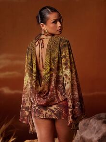 Hauture 女款豹紋垂領喇叭袖時尚性感迷你洋裝 - 彩色 - 查看 2