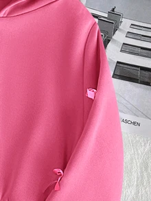 SHEIN 青少年女孩寬鬆休閒極簡舒適日常街頭風連帽修身口袋前開襟拉鍊短版長袖運動衫外套 白色返校穿搭 - 玫紅色 - 查看 7