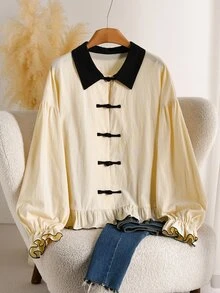 CosyJoli Plus Size Women's Colorblock Casual Versatile Daily Wear Shirt - Multicolor - View 5