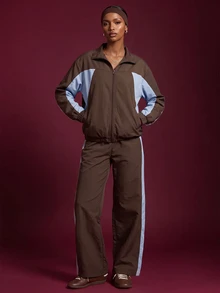 Zivah Women's Colorblock Zipper Front Jacket And Pants Sports Set - Multicolor - View 9