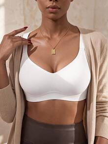 SHEIN 2件組女款極簡舒適無縫果凍膠無鋼圈可拆式胸墊內衣 - 彩色 - 查看 8