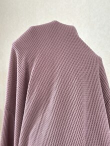 SHEIN CURVE+ بلوزة رياضية للنساء بمقاس كبير بلون موحد مع بطانية رأس وحبل شد وحافة غير متماثلة، خريف/شتاء - وردي مغبر - مشاهدة 8