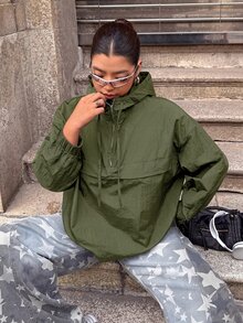 Muchica 大尺碼女款素色休閒日常長袖夾克 - 軍綠色 - 查看 6