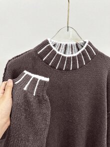 Pariaura Women's Colorblock Casual Versatile Daily Wear Long Sleeve Sweater - Brown - View 3