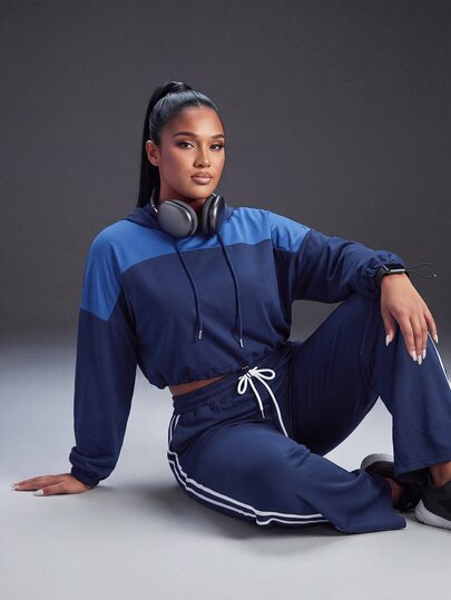 Powerista Women's Plus Size Drawstring Waist Side Stripe Casual Sports Pants