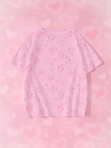 THE POWERPUFF GIRLS X SHEIN Tween Girl Letter Cartoon Print Casual Daily Short Sleeve T-Shirt - White - View 2