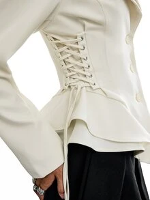 LYSMO Women's Solid Color Tie Design Casual Commute Blazer Autumn Winter Jacket, Elegant Women's Blouses Y2K, Work Tops For Women, Chic Unique Blouse - Apricot - View 8