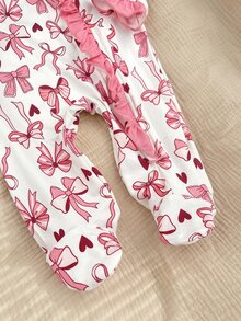 SHEIN Newborn Baby Boy Cute Knitted Casual Bowknot Pattern Romper & Headband Set - Pink - View 5
