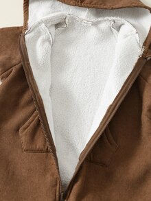 SHEIN 嬰兒男嬰女嬰新生兒秋冬卡通熊貼布連帽長袖抓絨內裡加厚連身衣嬰兒連身衣 - 彩色 - 查看 6