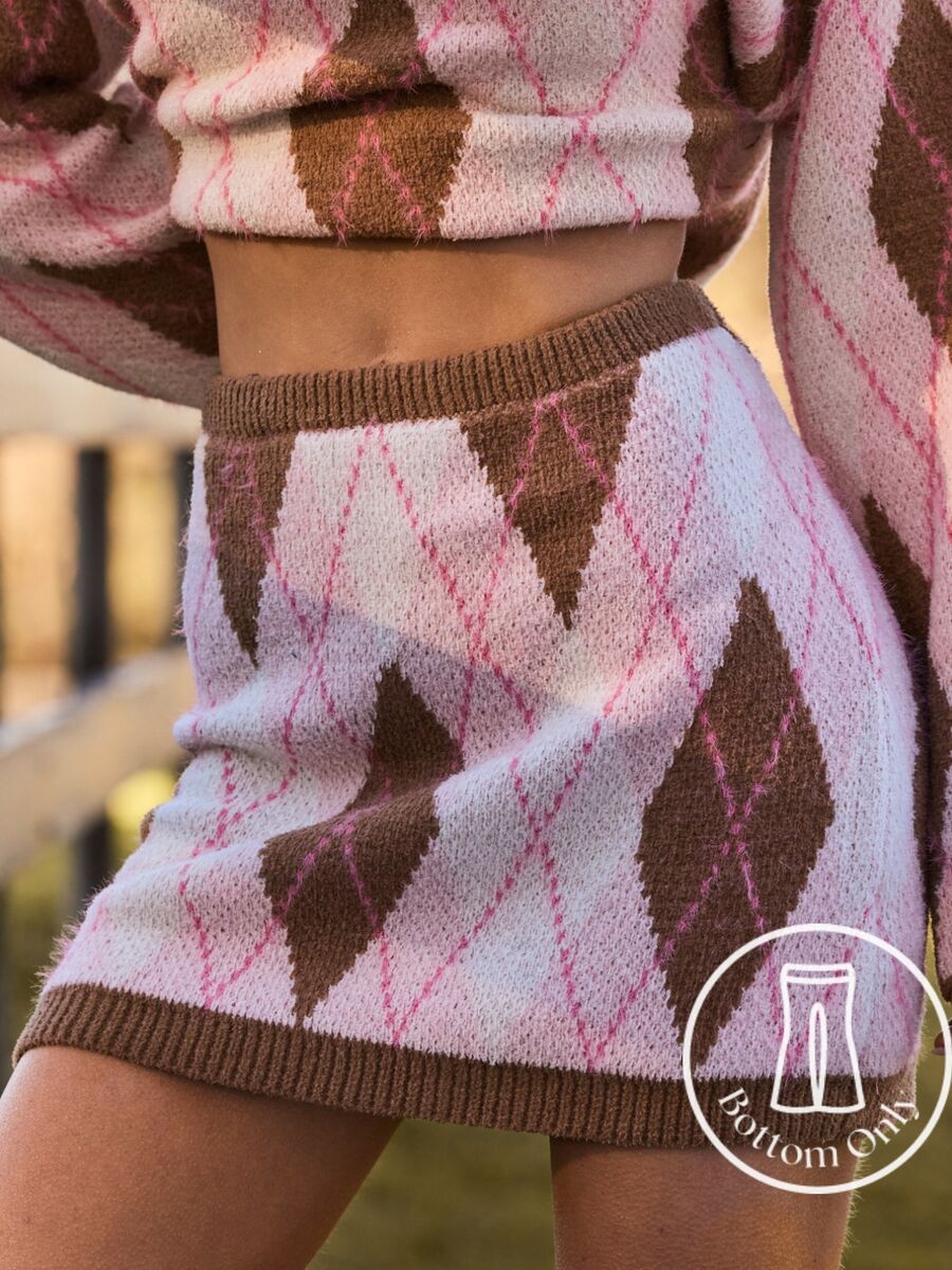 Aralina Women's Cozy Graphic Argyle Pattern High Waist Fuzzy Knit Mid Rise Miniskirt Perfect For A Party Or Going Out Event Skirt - Multicolor - View 1