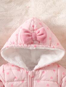 Fleece Coat With Pink Heart Prints For Newborn Baby Girls, Winter Outerwear - Pink - View 5