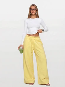 Avantive Women's European & American Hot Girl Style Daily Commute Drapey Loose Floor-Length Casual Sports Pants - Yellow - View 8