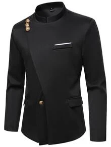 Manfinity AFTRDRK British Business Style Men's Button Front Blazer - Black - View 5