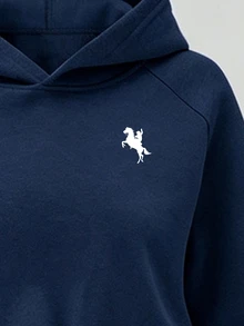 SHEIN 2件組青少年女孩休閒街頭風純色短版連帽衛衣寬腿褲套裝，秋季上衣套裝，Sixth Form 郵輪風海軍藍正式風 - 藏蓝色 - 查看 3