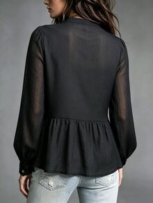 Breezaya Women's Fashion Casual Lace Button-Up Shirt - Black - View 2