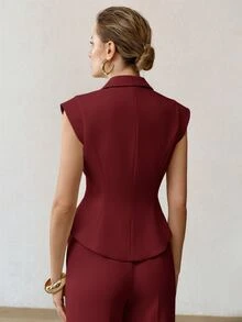 MOTF PREMIUM DOUBLE-BREASTED SLEEVELESS WAISTCOAT - Burgundy - View 8