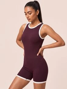 SHEIN BAE Women Burgundy Seamless Backless Athletic Romper Gym Workout Training Running Yoga Sports Bodysuit - Burgundy - View 4