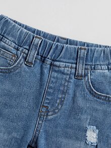 SHEIN Baby Boy Distressed Pocket Casual Versatile Denim Jeans - Light Wash - View 3