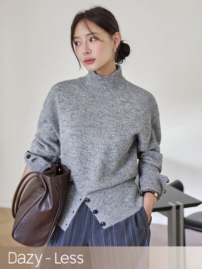 Dazy-Less Women's Solid Color Turtleneck Long Sleeve Casual Versatile Sweater