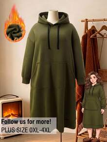Rusticease Plus Size Army Green Drawstring Pocket Hooded Long Sleeve Sweatshirt Fall Winter 2026 - Army Green - View 1