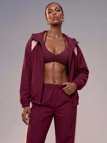 Zivah Women's Long Sleeve Zip-Up Jacket And Pants Sports Set - Burgundy - View 3