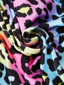 SHEIN Tween Girl Fashionable Street Style Y2k 2000s Animal Leopard Print Flare Leggings Long Pants, Spring And Autumn, Dance Gymnastics Pink And Blue School - Multicolor - View 5