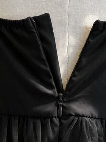 女童黑色正式禮服，露肩薄紗大裙擺，優雅輕盈柔軟面料，適合度假、畢業典禮、花童派對，夏季穿著 - 黑色 - 查看 7