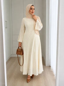 Solavon Plus Size Women Solid Color Casual Party Dress - Apricot - View 7