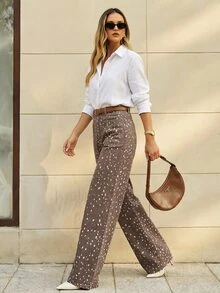 Selenza Plus Size Street Style Polka Dot Print Pocket Denim Jeans - Multicolor - View 3