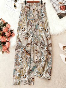 Breezaya Plus Size Women's Floral Print Minimalist Casual Versatile Wide Leg Pants, Suitable For Vacation Wear, Woven Long Pants, Plus Size Pants, Plus Size Women's Long Pants - Multicolor - View 2