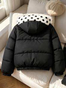 SHEIN Tween Girls Black Polka Dot Fleece Lining Hooded Winter Jacket School Club Cute Cool Girl - Baby Pink - View 2
