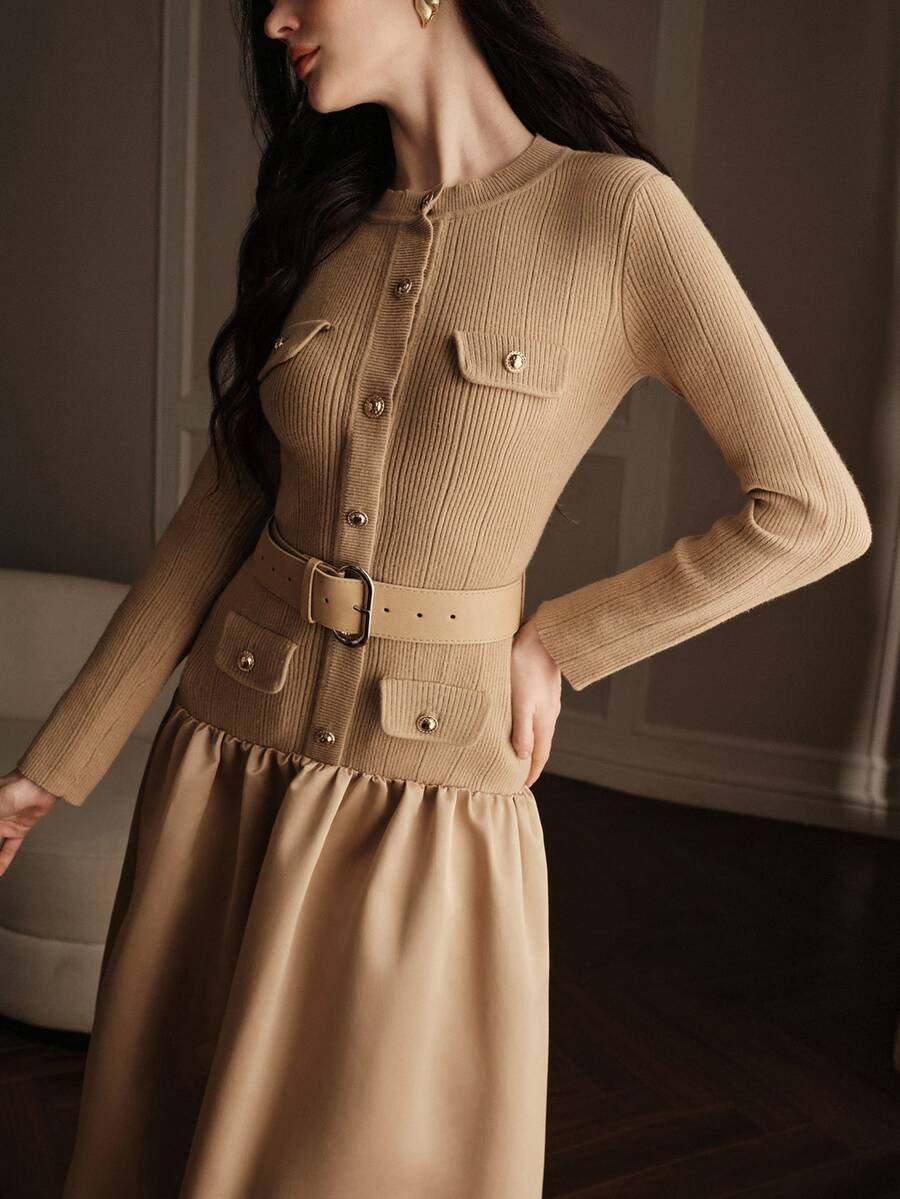 Anewsta 2026 New Autumn/Winter Elegant French Style Knitted Dress