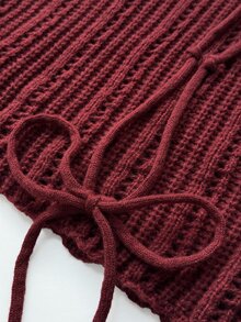 Maweii Sweater Pullover Lengan Lebar Kasual Berlubang dengan Tali Serut untuk Wanita Ukuran Plus - Burgundy - View 6