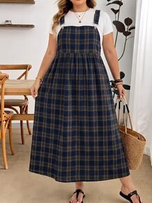 SHEIN CURVE+ 大尺碼女款休閒學院風背心裙 - 彩色 - 查看 4