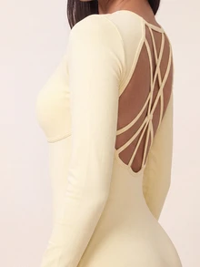 SHEIN BAE 女款純色休閒日常旅行運動連身褲 - Butter Yellow - 查看 7