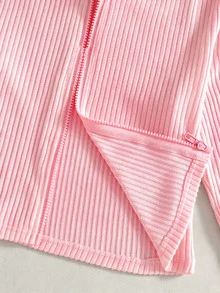 SHEIN Sparklyn 1件女童甜美軟萌可愛風校園日常秋冬毛領連帽修身顯瘦針織開襟外套 - 粉色 - 查看 3