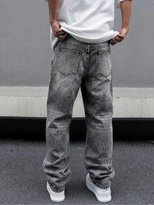 Manfinity EMRG Celana Jeans Denim Abu-abu Gelap Gaya Jalanan Kasual Pria - Dark Grey - View 2