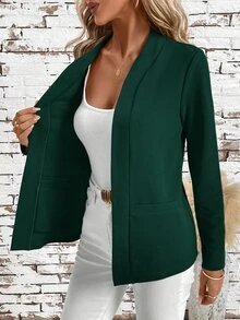 SHEIN Clasi 女款無領百搭純色優雅極簡多功能舒適紅色常規款 - 墨綠色 - 查看 4