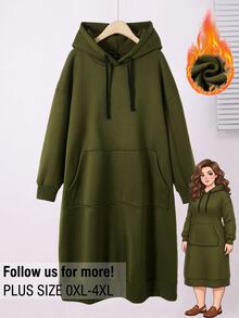 Rusticease Plus Size Army Green Drawstring Pocket Hooded Long Sleeve Sweatshirt Fall Winter 2026 - Army Green - View 2