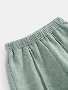 女童加厚秋冬新款運動衫套裝，休閒百搭街頭風，開學季與萬聖節適用 - 綠色 - 查看 4