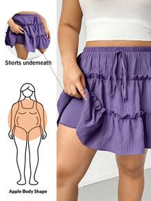 Shapeblank Plus Size Women's Solid Color Pleated Casual Versatile Daily Skort - Purple - View 7