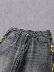 Manfinity Denimwave 男士街頭風哥德式翅膀灰色水洗牛仔寬腿長褲 - 灰色 - 查看 4