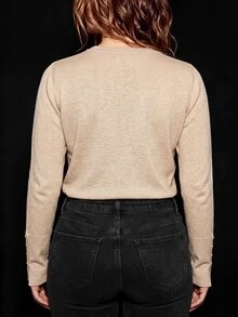 SHEIN LUNE CURVE Plus Size Fashion Button Long Sleeve Crew Neck Pullover Sweater Winter - Apricot - View 2