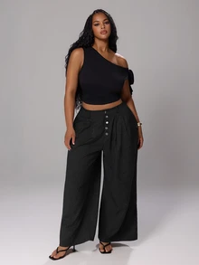 Rustia Fashionable Low-Waist Striped Loose Straight Leg Pants Plus Size Women's Fall - Black - View 6