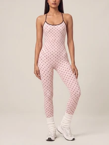 SHEIN BAE Women's Polka Dot Print Back Cutout Cami Strap Sports Jumpsuit - Baby Pink - View 2
